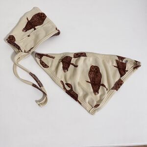 Kate Quinn Owl Print Bonnet Hat and Bib Set Organic Cotton Size Newborn O/S